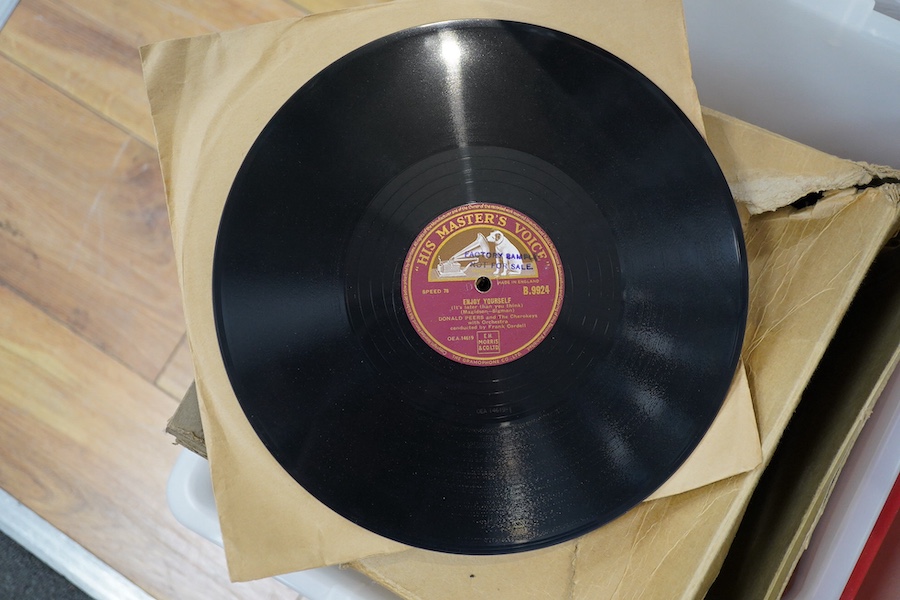 Kay O’Dwyer (Director of EMI) and the singer Donald Peers – an archive of documents, a large number of BBC related boxed 78rpm record acetates understood to be mainly recordings of Donald Peers, reel to reel tapes, sheet